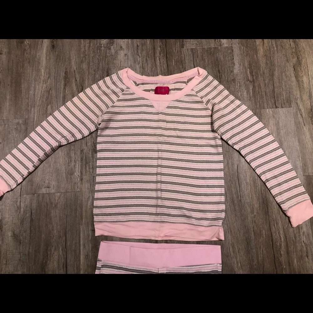 Victoria Secret 2 Piece Pink, White and Silver Pajama Set Size Small - Picture 2 of 7